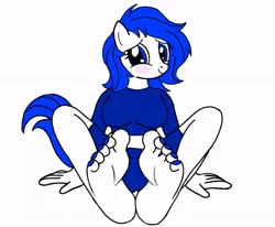 Size: 606x500 | Tagged: safe, artist:zeekthatgeek, derpibooru import, oc, oc:jc, unofficial characters only, anthro, earth pony, plantigrade anthro, anthro oc, barefoot, blushing, earth pony oc, feet, fetish, foot fetish, image, jpeg, sitting, solo