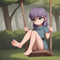 Size: 4096x4096 | Tagged: safe, machine learning generated, prompter:パイ, maud pie, human, barefoot, feet, generator:pony diffusion v6 xl, humanized, image, outdoors, png, swing set, younger