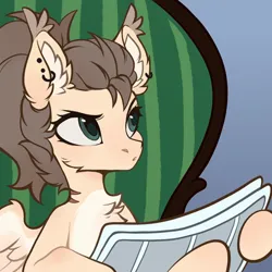 Size: 512x512 | Tagged: safe, artist:sofiko-ko, derpibooru import, oc, oc:dima, unofficial characters only, pegasus, pony, chair, ear piercing, female, image, mare, meme, newspaper, piercing, png, ponified meme, solo, tom and jerry