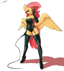 Size: 2700x3000 | Tagged: suggestive, artist:skitsniga, derpibooru import, fluttershy, anthro, pegasus, plantigrade anthro, bedroom eyes, bodysuit, clothes, dominatrix, dominatrixshy, evening gloves, eyeshadow, female, garter straps, gloves, grin, hand on face, heart eyes, image, latex, latex gloves, latex leotard, latex stockings, leotard, long gloves, looking at you, makeup, png, shoes, simple background, smiling, smiling at you, solo, solo female, spread wings, stockings, thigh highs, whip, white background, wingding eyes, wings