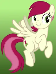 Size: 635x830 | Tagged: safe, artist:roseluck, derpibooru import, roseluck, pegasus, pony, derpibooru exclusive, female, flying, full body, g4, green background, image, looking at you, mare, png, race swap, show accurate, simple background, smiling, smiling at you, solo, spread wings, tail, three quarter view, wings