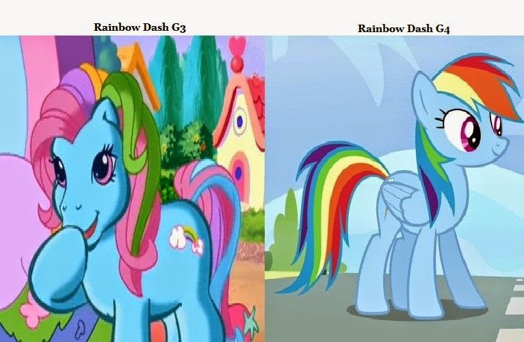 Size: 766x500 | Tagged: artist needed, safe, derpibooru import, edit, edited screencap, screencap, rainbow dash, rainbow dash (g3), earth pony, pegasus, pony, g3, the princess promenade, wonderbolts academy, comparison, female, folded wings, g3 to g4, g4, generation leap, hoof over mouth, image, jpeg, open mouth, open smile, pinterest, smiling, standing, text, wings