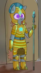 Size: 1280x2288 | Tagged: safe, artist:lebatoman, derpibooru import, oc, oc:shady night, anthro, pony, armor, brainwashed, brainwashing, image, jpeg, mind control, royal guard, royal guard armor, spear, story in the source, story included, weapon