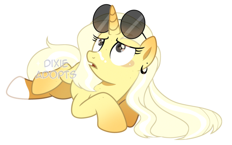 Size: 1280x803 | Tagged: safe, artist:dixieadopts, derpibooru import, oc, oc:sundancer, pony, unicorn, female, horn, image, lying down, mare, png, prone, simple background, solo, sunglasses, transparent background