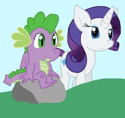 Size: 976x921 | Tagged: safe, artist:cmara, derpibooru import, rarity, spike, dragon, pony, unicorn, g4, duo, duo male and female, female, horn, image, male, png, shipping, sparity, straight, winged spike, wings