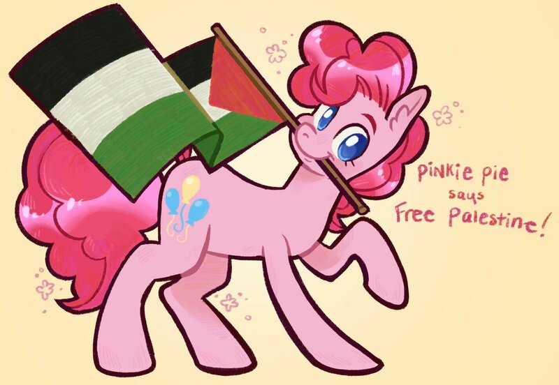 Size: 1427x984 | Tagged: safe, artist:tapi_okae, derpibooru import, pinkie pie, flag, image, jpeg, mouthpiece, op has an opinion, palestine, politics, solo