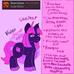 Size: 2048x2048 | Tagged: safe, artist:kiwiscribbles, derpibooru import, screencap, oc, oc:violet glitter, unofficial characters only, unicorn, horn, image, png, pronouns, solo