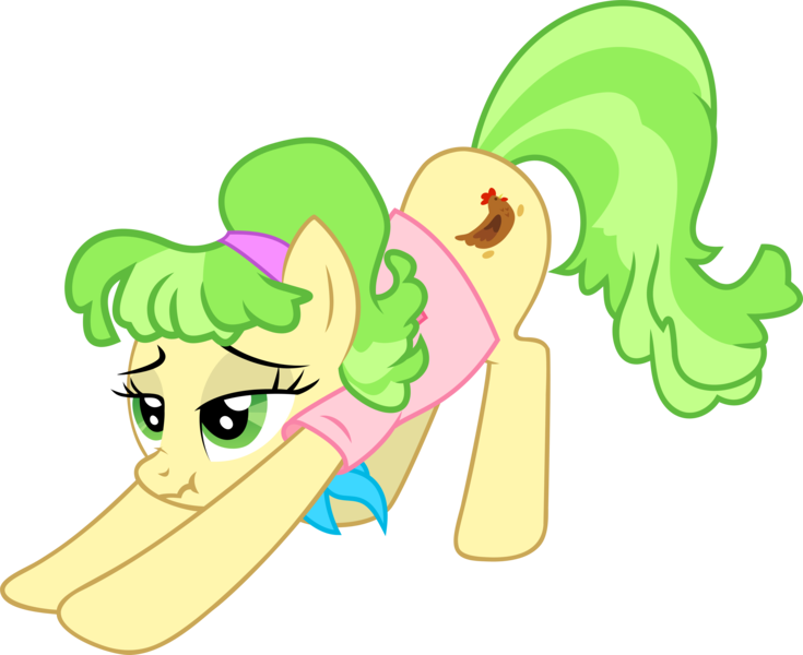 Size: 6000x4901 | Tagged: safe, artist:firlin123, derpibooru import, chickadee, ms. peachbottom, earth pony, pony, clothes, female, image, iwtcird, mare, meme, png, simple background, solo, stretching, transparent background