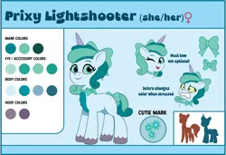 Size: 2410x1651 | Tagged: safe, artist:prixy05, derpibooru import, oc, oc:prixy, oc:prixy lightshooter, unofficial characters only, pony, unicorn, g5, my little pony: tell your tale, bow, colored sclera, female, hair bow, horn, image, mare, neck bow, png, reference sheet, tail, tail bow, text