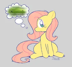 Size: 535x495 | Tagged: safe, artist:silly2tilly, derpibooru import, fluttershy, pegasus, pony, rabbit, g4, animal, big eyes, cute, eyelashes, eyeshadow, female, gray background, gray eyeshadow, image, jpeg, lidded eyes, makeup, mare, pink mane, pink tail, profile, purple background, purple eyeshadow, shyabetes, signature, simple background, sitting, solo, tail, teal eyes, that pony sure does love animals, thinking, thought bubble, yellow coat