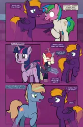 Size: 1920x2948 | Tagged: safe, artist:alexdti, derpibooru import, moondancer, twilight sparkle, twilight sparkle (alicorn), oc, oc:brainstorm (alexdti), oc:dark purple, oc:purple creativity, oc:star logic, alicorn, pony, comic:quest for friendship retold, blushing, blushing profusely, image, magic, png