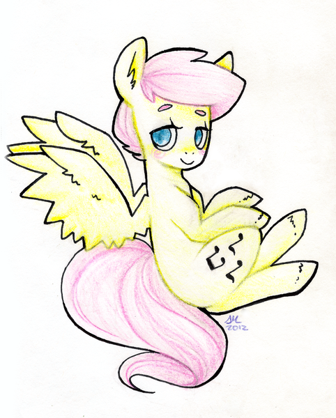 Size: 2292x2853 | Tagged: safe, artist:broccolidad, derpibooru import, fluttershy, pegasus, pony, colored pencil drawing, female to male, full body, image, png, rule 63, smiling, solo, traditional art