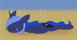 Size: 2172x1117 | Tagged: safe, artist:dusthiel, derpibooru import, princess luna, pony, atg 2024, image, lying down, newbie artist training grounds, png, prone, solo, sweat