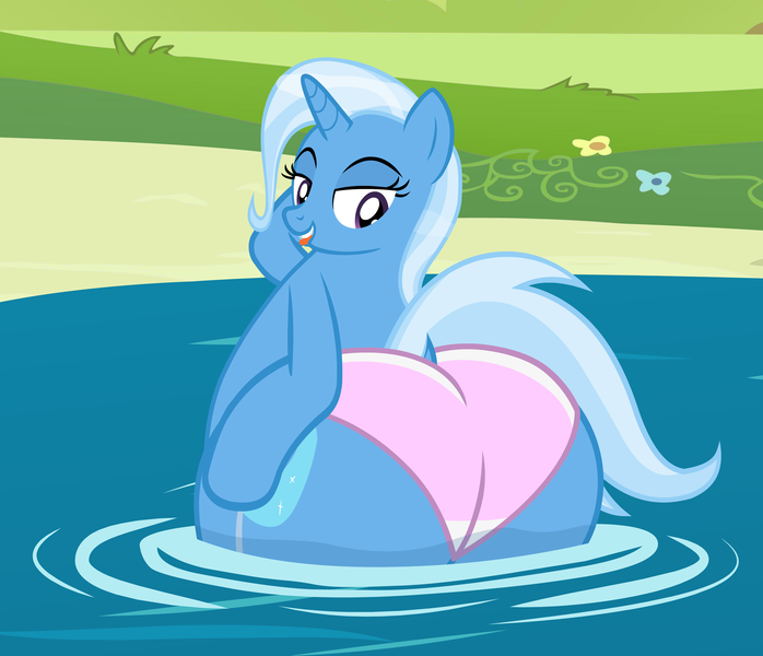 Size: 4500x3870 | Tagged: suggestive, alternate version, artist:duskyzombie, derpibooru import, trixie, pony, unicorn, bedroom eyes, butt, butt touch, clothes, disproportional anatomy, female, horn, huge butt, image, impossibly large butt, large butt, lidded eyes, looking back, mare, png, presenting, swimming, the ass was fat, the great and powerful ass, tongue out, underwear, water, wet