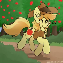 Size: 3000x3000 | Tagged: safe, artist:nordicgoat, derpibooru import, braeburn, earth pony, pony, happy, image, male, png, solo, stallion, tree