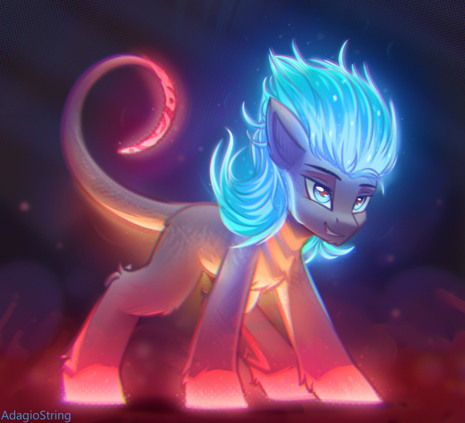 Size: 2200x2000 | Tagged: safe, artist:adagiostring, derpibooru import, oc, unofficial characters only, earth pony, pony, commission, glow, glowing eyes, glowing mane, image, looking forward, male, png, solo, stallion, stallion oc, standing