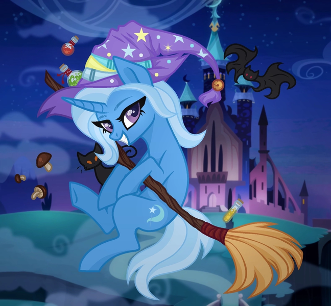 Size: 1580x1464 | Tagged: safe, derpibooru import, trixie, oc, bat pony, pony, adoptable, art, base, character, commission, cute, halloween, holiday, image, moon, night, png, witch, your character here