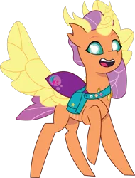 Size: 1045x1377 | Tagged: safe, artist:prixy05, derpibooru import, sunny starscout, changedling, changeling, g5, my little pony: tell your tale, changedlingified, female, image, png, satchel, simple background, solo, species swap, transparent background, vector