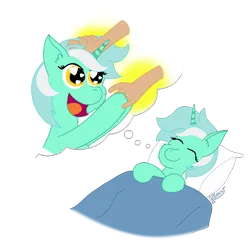 Size: 2000x2000 | Tagged: safe, artist:zeccy, derpibooru import, lyra heartstrings, human, pony, unicorn, atg 2024, dream, hand, head pat, heart, heart eyes, horn, image, newbie artist training grounds, pat, png, sleeping, wingding eyes