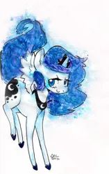 Size: 827x1318 | Tagged: safe, artist:broccolidad, derpibooru import, princess luna, alicorn, pony, colored pencil drawing, image, jpeg, smiling, solo, traditional art, watercolor painting