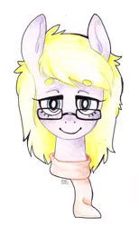 Size: 1308x2124 | Tagged: safe, artist:broccolidad, derpibooru import, oc, unofficial characters only, pony, blonde hair, bust, clothes, glasses, gray coat, image, png, portrait, scarf, solo