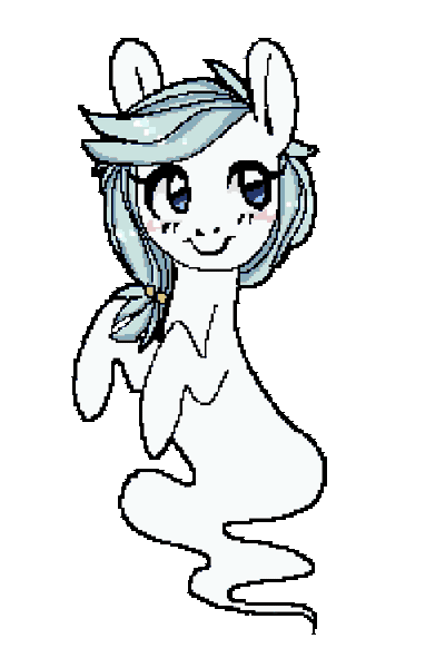 Size: 500x750 | Tagged: safe, artist:broccolidad, derpibooru import, oc, unofficial characters only, ghost, ghost pony, pony, undead, 2013, animated, blue hair, blue mane, digital art, floating, gif, image, pixel animation, pixel art, simple background, smiling, solo, transparent background, white coat