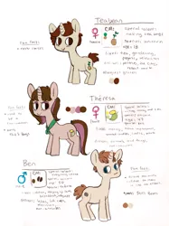 Size: 1800x2402 | Tagged: safe, artist:broccolidad, derpibooru import, oc, earth pony, pony, 2013, brown mane, cream coat, earth pony oc, female, image, male, mare, orange coat, png, reference sheet, simple background, smiling, stallion, tan coat, trio, white background