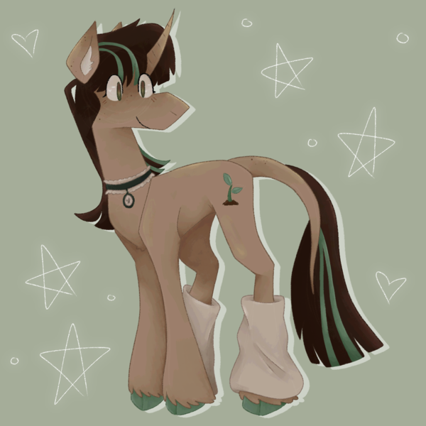 Size: 1280x1280 | Tagged: safe, artist:brynnstic, derpibooru import, oc, unofficial characters only, unicorn, brown mane, cutie mark, digital art, drawing, full body, green background, hazel eyes, horn, image, png, simple background, solo