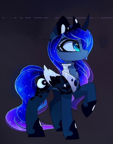 Size: 1472x1876 | Tagged: safe, artist:magnaluna, derpibooru import, princess luna, alicorn, pony, g4, colored wings, colored wingtips, crown, ethereal mane, ethereal tail, female, folded wings, galaxy mane, galaxy tail, hoof shoes, horn, image, jewelry, jpeg, mare, multicolored wings, peytral, princess shoes, profile, raised hoof, regalia, solo, tail, wings