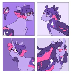 Size: 739x756 | Tagged: safe, artist:084392, derpibooru import, part of a set, twilight sparkle, twilight sparkle (alicorn), alicorn, earth pony, pegasus, pony, unicorn, alternate design, bust, earth pony twilight, female, glasses, horn, image, mare, pegasus twilight sparkle, png, race swap, smiling, solo, twitterina design