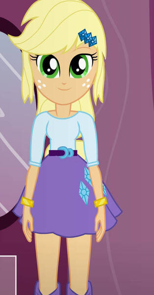 Size: 490x936 | Tagged: safe, artist:qbert2kcat, derpibooru import, applejack, equestria girls, g4, belt, boots, clothes, clothes swap, high heel boots, image, jpeg, shirt, shoes, skirt, solo