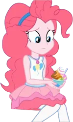 Size: 750x1260 | Tagged: safe, derpibooru import, edit, edited screencap, editor:homersimpson1983, screencap, pinkie pie, human, equestria girls, equestria girls series, g4, tip toppings, spoiler:eqg series (season 2), clothes, dessert, female, image, my little pony equestria girls: choose your own ending, not a vector, png, rah rah skirt, sitting, skirt, solo