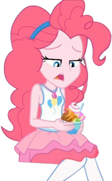 Size: 750x1211 | Tagged: safe, derpibooru import, edit, edited screencap, editor:homersimpson1983, screencap, pinkie pie, human, equestria girls, equestria girls series, g4, tip toppings, spoiler:eqg series (season 2), background removed, clothes, dessert, female, image, my little pony equestria girls: choose your own ending, not a vector, png, rah rah skirt, sitting, skirt