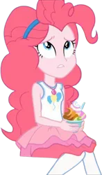 Size: 749x1278 | Tagged: safe, derpibooru import, edit, edited screencap, editor:homersimpson1983, screencap, pinkie pie, human, equestria girls, equestria girls series, g4, tip toppings, spoiler:eqg series (season 2), background removed, clothes, dessert, female, image, my little pony equestria girls: choose your own ending, not a vector, png, rah rah skirt, sitting, skirt, solo