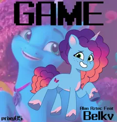 Size: 1194x1242 | Tagged: safe, artist:edy_january, artist:prixy05, derpibooru import, editor:edy_january, pony, unicorn, g5, my little pony: tell your tale, alan aztec, album, album cover, belkv, game (song), hardbass, horn, image, link in description, misty brightdawn, music, music video, png, rebirth misty, simple background, solo, song, youtube, youtube link