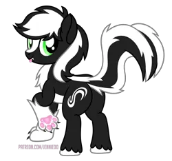 Size: 6415x6000 | Tagged: safe, artist:jennieoo, derpibooru import, oc, oc:zenawa skunkpony, unofficial characters only, earth pony, hybrid, pony, skunk, skunk pony, absurd resolution, butt, chest fluff, claws, cute, earth pony oc, fangs, hybrid oc, image, looking at you, looking back, looking back at you, male, paw pads, paws, plot, png, raised leg, raised tail, show accurate, simple background, smiling, smiling at you, solo, solo male, stallion, tail, tongue out, transparent background, unshorn fetlocks