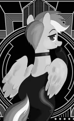 Size: 1024x1666 | Tagged: safe, alternate version, artist:optimus, banned from derpibooru, rainbow dash, pegasus, pony, art pack:nuclear neighs and deco days, black and white, female, grayscale, image, looking at you, looking back, looking back at you, mare, monochrome, paywall content, png, sepia