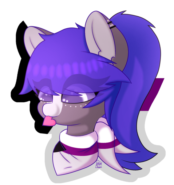 Size: 1123x1191 | Tagged: safe, artist:pasteldraws, derpibooru import, oc, oc:dark rose, unofficial characters only, pony, bandana, clothes, demisexual pride flag, ear fluff, ear piercing, heart, image, nom, piercing, png, ponytail, pride, pride flag, pride month, scarf, simple background, solo, transparent background