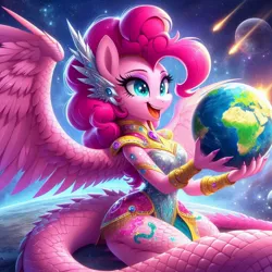 Size: 1024x1024 | Tagged: safe, ai content, derpibooru import, machine learning generated, prompter:neutralfire, pinkie pie, anthro, dragon, bust, collage, cute, cutie mark, dragoness, dragonified, female, generator:bing image creator, generator:dall-e 3, giantess, image, jpeg, macro, portrait, prompt in description, race swap, species swap