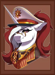 Size: 1224x1656 | Tagged: safe, artist:parrpitched, derpibooru import, oc, oc:red rocket, unicorn, equestria at war mod, angry, clothes, eyeshadow, female, glasses, horn, image, makeup, png, serious, solar empire, uniform