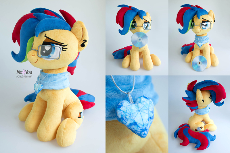 Size: 2500x1666 | Tagged: safe, artist:meplushyou, derpibooru import, oc, oc:mikaela, earth pony, pony, cd, female, glasses, image, irl, jpeg, mare, photo, plushie, solo