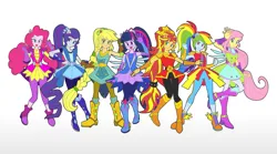 Size: 1536x855 | Tagged: safe, derpibooru import, applejack, fluttershy, pinkie pie, rainbow dash, rarity, sci-twi, sunset shimmer, twilight sparkle, equestria girls, g4, boots, clothes, cowboy boots, crystal guardian, high heel boots, humane five, humane seven, humane six, image, jpeg, shoes