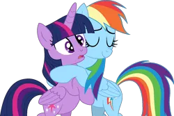 Size: 1446x968 | Tagged: safe, artist:stephen-fisher, derpibooru import, rainbow dash, twilight sparkle, twilight sparkle (alicorn), alicorn, pegasus, g4, duo, female, folded wings, horn, hug, image, lesbian, png, shipping, simple background, transparent background, twidash, wings