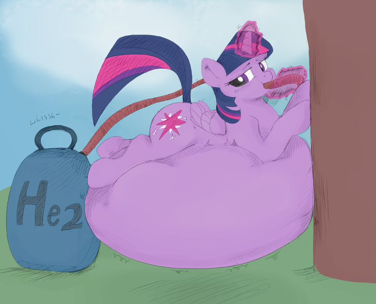 Size: 1280x1033 | Tagged: questionable, artist:polofastter, artist:sirmasterdufel, derpibooru import, twilight sparkle, twilight sparkle (alicorn), alicorn, pony, g4, against wall, belly, belly bed, big belly, female, helium, helium inflation, helium tank, hose, huge belly, image, impossibly large belly, inflation, magic, mare, png, solo, solo female, traditional art, twiblimp sparkle