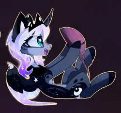 Size: 1628x1518 | Tagged: safe, artist:magnaluna, derpibooru import, princess luna, alicorn, pony, g4, alternate design, cheek fluff, colored wings, constellation freckles, crown, curved horn, cute, ear fluff, eye clipping through hair, eyebrows, eyebrows visible through hair, female, freckles, heart, heart eyes, horn, horseshoe crab, image, jewelry, jpeg, looking at something, lunabetes, mare, multicolored wings, open mouth, open smile, partially open wings, peytral, regalia, smiling, solo, twitterina design, wingding eyes, wings