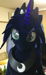 Size: 1024x1665 | Tagged: safe, derpibooru import, princess luna, bust, fursuit, glow, glowing horn, horn, image, irl, jewelry, jpeg, photo, ponysuit, portrait, regalia, solo