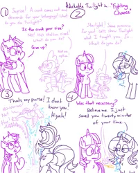 Size: 4779x6013 | Tagged: safe, artist:adorkabletwilightandfriends, derpibooru import, spike, starlight glimmer, twilight sparkle, twilight sparkle (alicorn), alicorn, comic:adorkable twilight and friends, adorkable, adorkable twilight, butt, comic, concerned, cute, dork, drink, falling, funny, glimmer glutes, humor, image, king of the hill, magic, plot, png, rear view, surprised, that's my purse i don't know you, throwing, toss