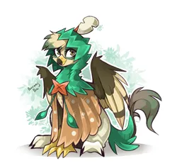 Size: 2867x2714 | Tagged: safe, artist:buvanybu, derpibooru import, oc, oc:dillinger, unofficial characters only, gryphon, clothes, cosplay, costume, decidueye, image, kigurumi, male, png, pokémon, simple background, solo