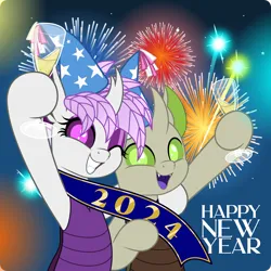 Size: 5000x5000 | Tagged: safe, artist:jhayarr23, derpibooru import, oc, oc:copycat, oc:elytra, unofficial characters only, changedling, changeling, changedling oc, changeling oc, fireworks, happy new year, holiday, image, png