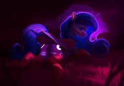 Size: 3586x2484 | Tagged: safe, artist:itssim, derpibooru import, princess luna, alicorn, pony, g4, blushing, bridle, butt, clothes, dock, ear fluff, female, folded wings, grass, high res, horn, image, looking at you, looking back, looking back at you, lying down, mare, moonbutt, plot, png, prone, saddle, smiling, smiling at you, socks, solo, sploot, tack, tail, wings